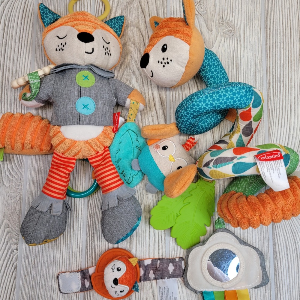 Lot of 3 Infantino Spiral Activity Toy Fox Owl Stroller Crib Car Seat Clip‎ On